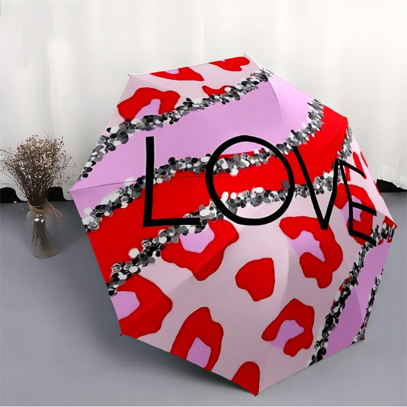 1pc Love Leopard Automatic Opening/Closing Folding Umbrella with 8 Ribs,Windproof Portable Sunshade Umbrella Holiday Gift Yy260401073