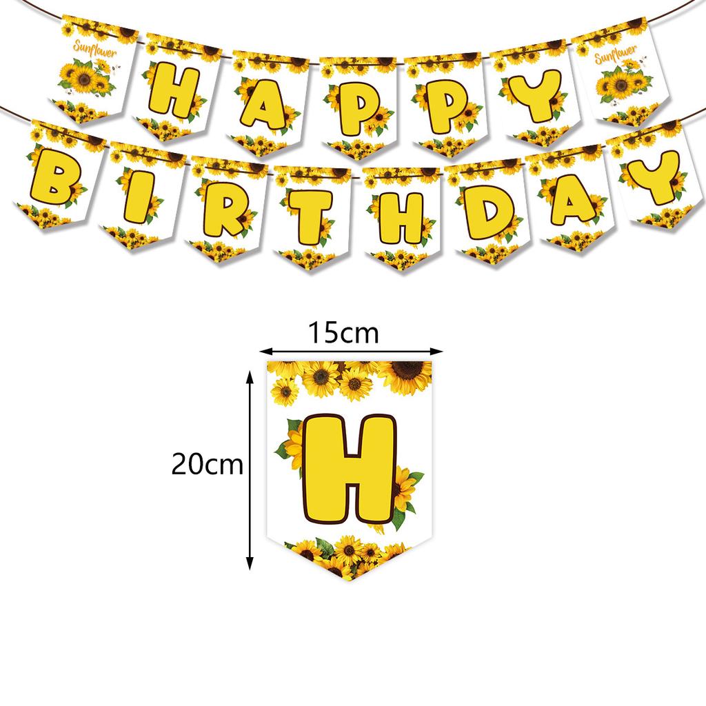Sunflower Theme Birthday Party Decoration Supplies Set Contains Birthday Banner Cake Insert Card and Latex Balloons