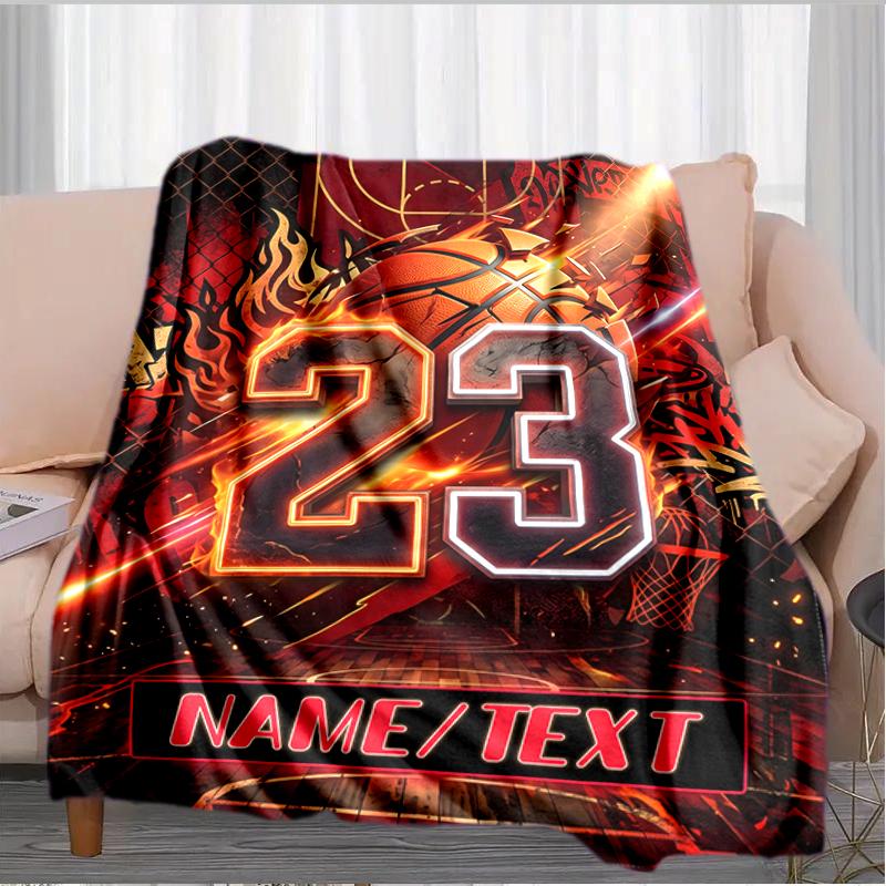 1PC Custom Name Basketball Number 23" Outdooor Flannel Blankets Throw Blanket All-Season Throw Gift Bedspread for Couch, Bed, Camping Holiday Birthday