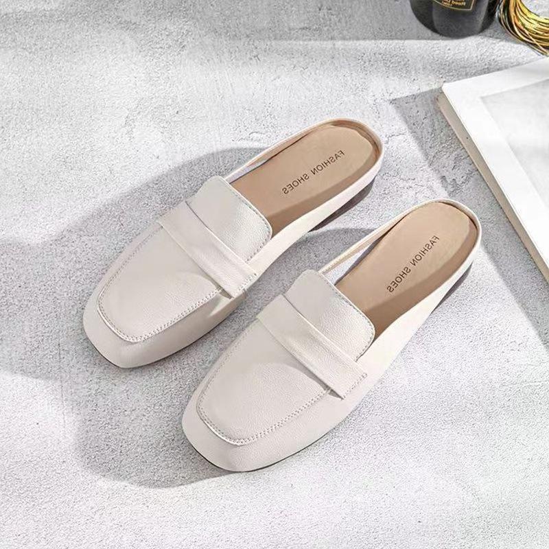 

JX flat bottom square head simple half slippers women s outer wear summer new bag head soft bottom casual sandals 40 белый