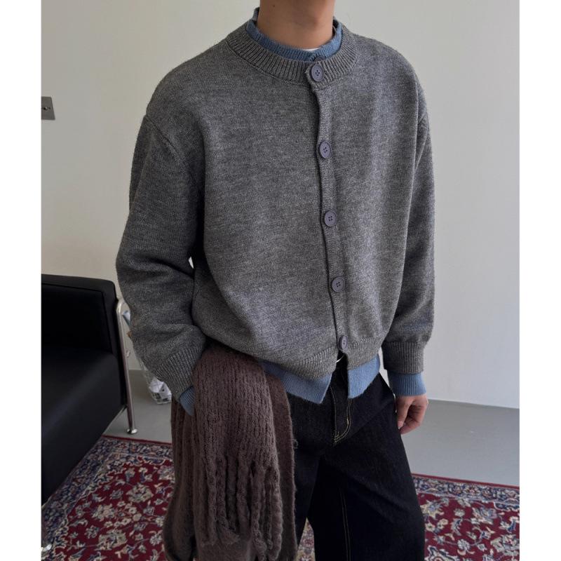 Cleanfit American Retro Two-Piece Loose Henley Cardigan for Couples