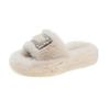 Fashion Slippers Women Fluffy Flip Flops Furry Slides Slipper Ladies Shoes Crystal Hollow Flat Faux Fur Sandals Decor Platform Footwear