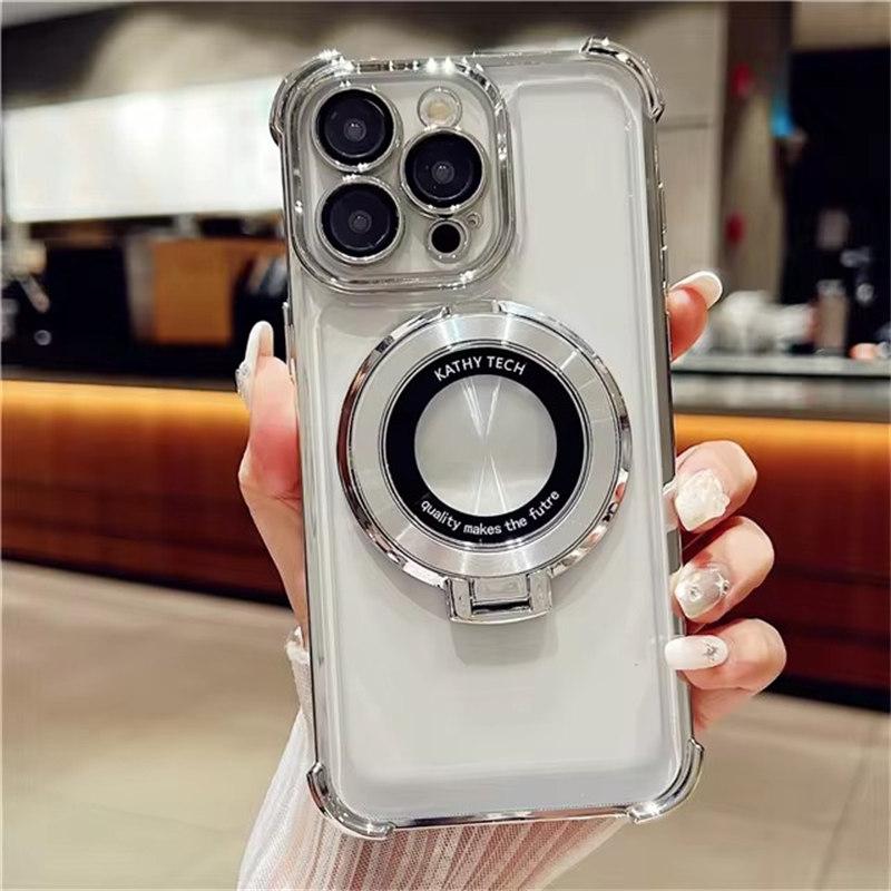 Luxury Plating Magsafe Magnetic Holder Stand Clean Phone Case For iPhone 11 12 13 14 15 Pro Max Bumper Protector On 15Plus Cover
