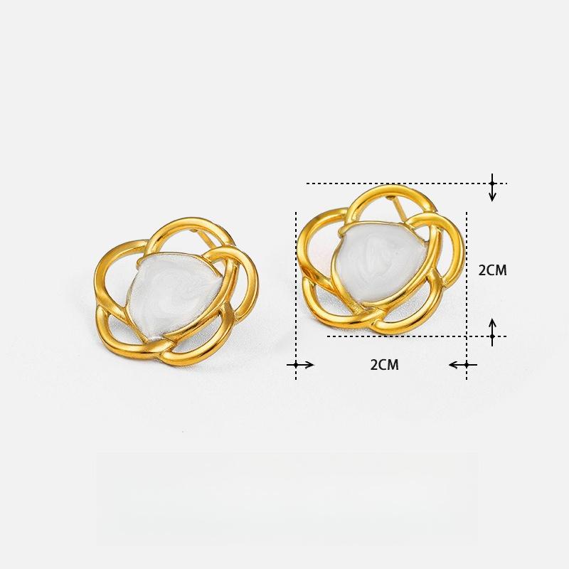 

DIGADAGU Stainless Steel Flower Geometric Stud Earrings New Simple Luxury Earrings Women Party Zircon Accessories білий
