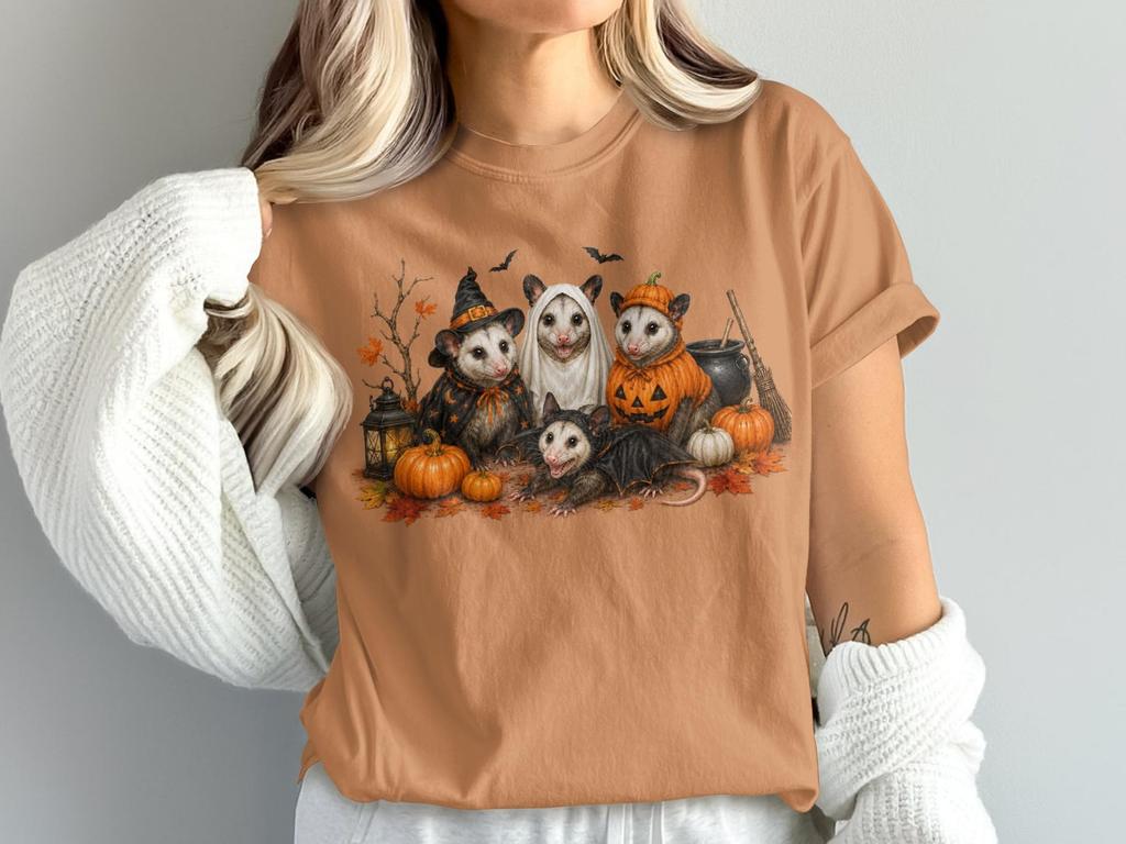 Spooky Opossum Halloween T-Shirt, Cute Possum Costume Witch Ghost Pumpkin Graphic Tee, Funny Autumn Fall Wildlife Animal Lover Shirt Gift