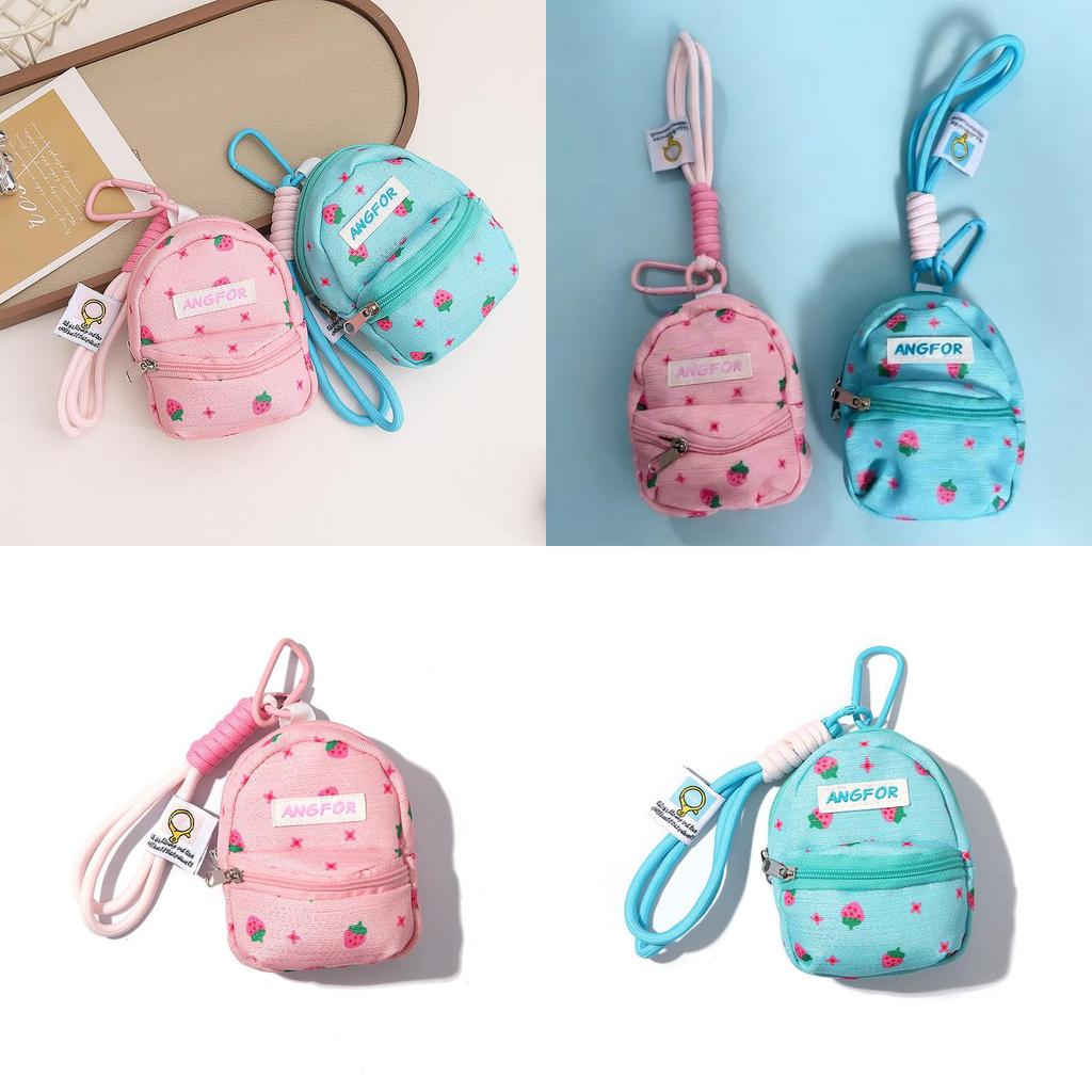 Strawberry Pattern Polyester Keychain Wallet With Durable Material For Daily Use