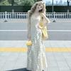 Design sense niche polka dot suspender dress women's spring and summer new French high waist ruffle edge fishtail skirt