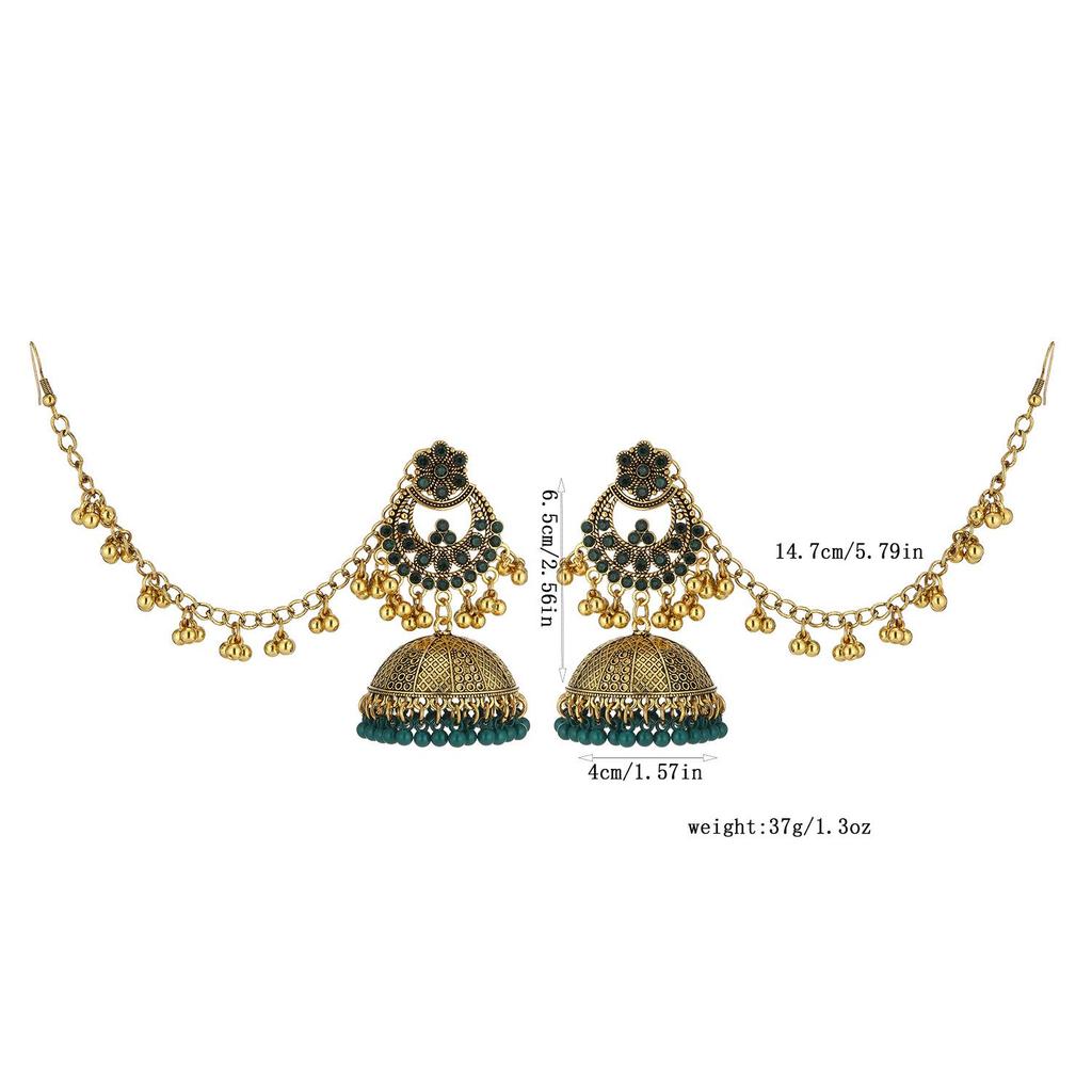 Bohemian Exotic Rhinestone Tassel Necklace & Earrings Set In Antiqued Alloy