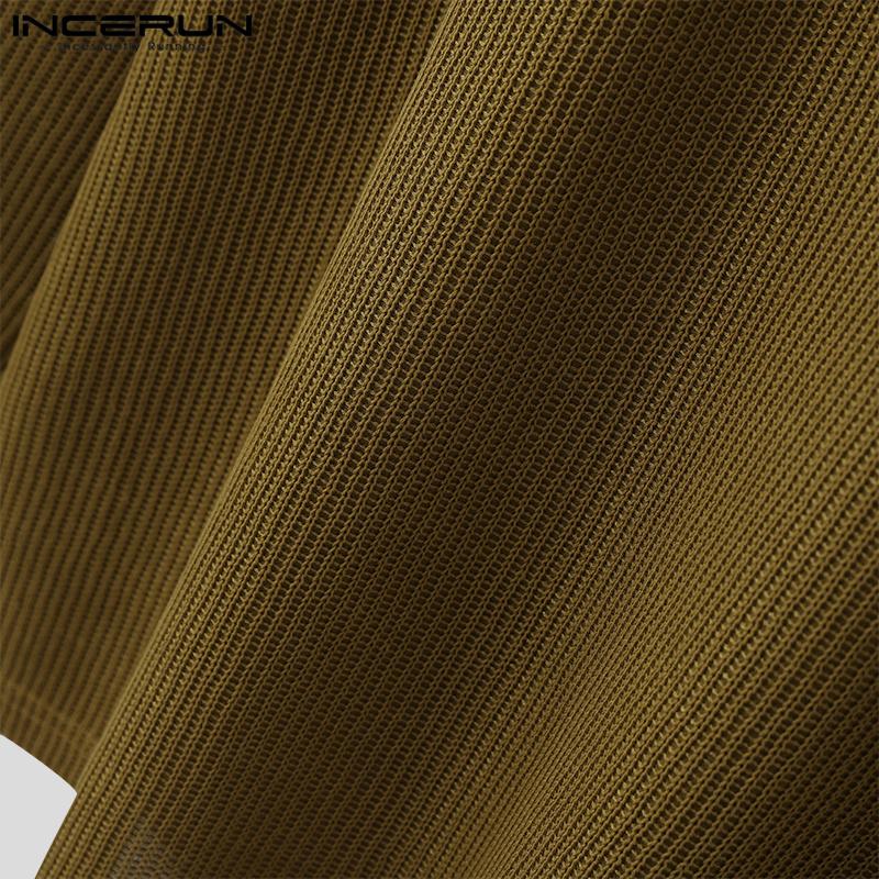 INCERUN Autumn Men V Neck Long Sleeve Knitted Rib Pullovers Casual Loose Jumper Tops