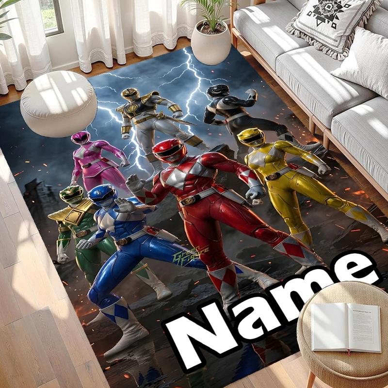 Custom Name Personalized Mighty Morphin Power Rangers Print Carpet, Versatile Home Decor Rug, for Playroom, Apartment, Balcony, Entryway, Hallway Gift