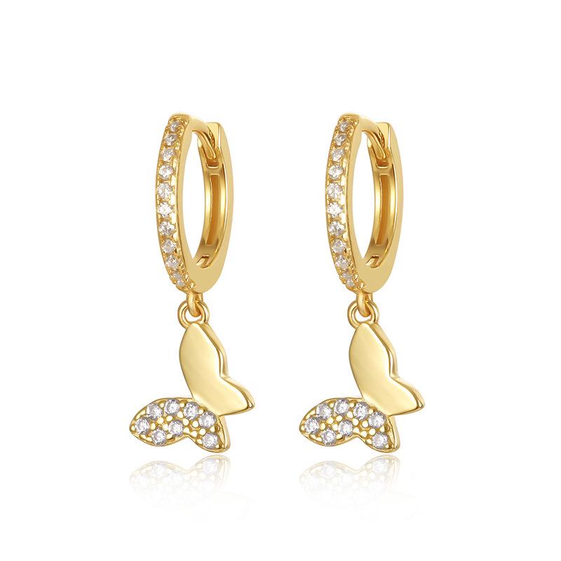 European and American Butterfly Zircon Earrings: Hoops, Ear Cuffs, Studs - Popular In Stock