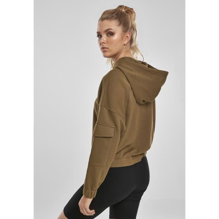 Sweatshirt à capuche - Urban Classics - Short Worker - Vert olive - Manches longues - Femme