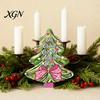 Festive Home Decor Accents Colorful Christmas Tree Tabletop Decor, Wooden Plaid Patterned Xmas Signs with Small Party Favors Merry Greetings,