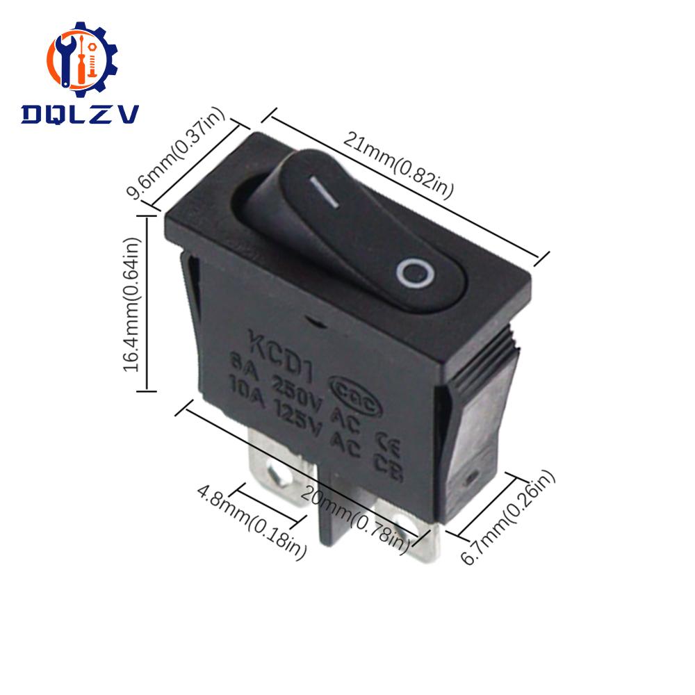 10x22mm KCD1-110 Black Super Thin Rocker Switch NO/OFF 2 Pin Small Instrument Power Switch 6A 250VAC /10A 125VAC