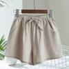 Short Pants with Drawstring High Waist Solid Color Double Pockets Thin Linen Wide Leg Women Casual Shorts Outdoor Streetwear
