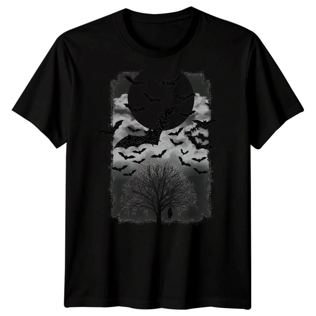 Bats Halloween Night Sky Mens T shirt Spooky Tree S