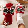 Warm Plush Plaid Bowknot Christmas Indoor Slippers Women  Winter Fluffy Fur Comfort Flats Home Slippers Woman's Furry Slides