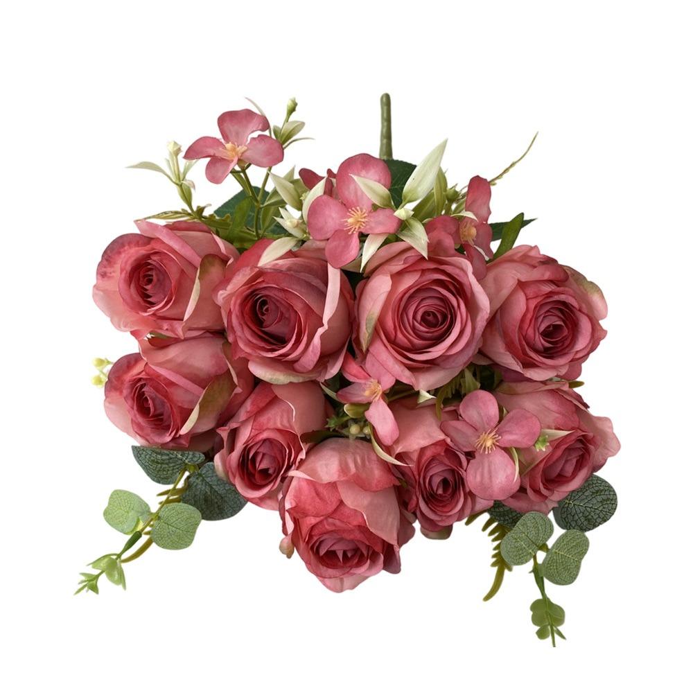9 Heads Simulation Flower Bouquet Multicolor Faux Flower Creative Bridal Bouquet Desktop Ornament