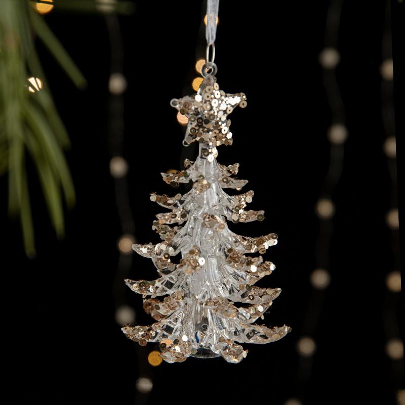 Cross-border Christmas Decorations Sequins Acrylic Pendant Transparent Snow Pendant Christmas Tree Scene Layout Props