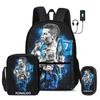 Ronaldo 3 Pcs Set School Bags Backpack with USB Interface CR Football Star Shoulder Bag Football Sports Pencil Bag Kids Rucksack