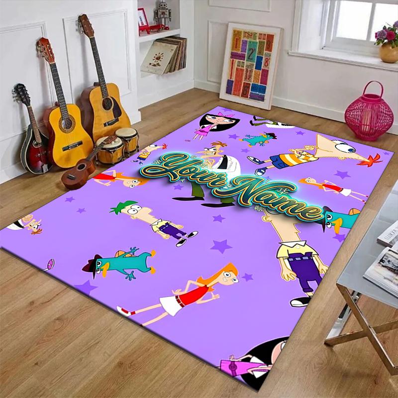 Phineas and Ferb Design Area Rug Personalized Name- Non-Slip, Soft & Cozy Floor Mat for Living Room, Office - Indoor/Outdoor Carpet