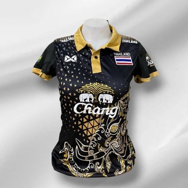 Dámský Thajsko Národní Fotbalový Tréninkový DRES POVZBUZOVÁNÍ Fanoušek Potisk Vintage Retro Rychleschnoucí Polokošile Krátký Rukáv Uniforma Slon Sport Outdoor