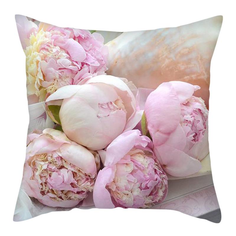 Capas de Almofada RZN Planta Flor Rosa Capas de Almofada Algodão para Quarto Sofá e Cadeira Capas de Almofada Decorativas 45*45cm