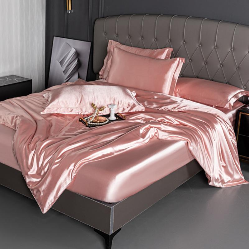 Summer double-sided ice silk mattress four-piece set silky smooth and cool silk three-piece set bed sheet quilt cover light luxury bedding cool