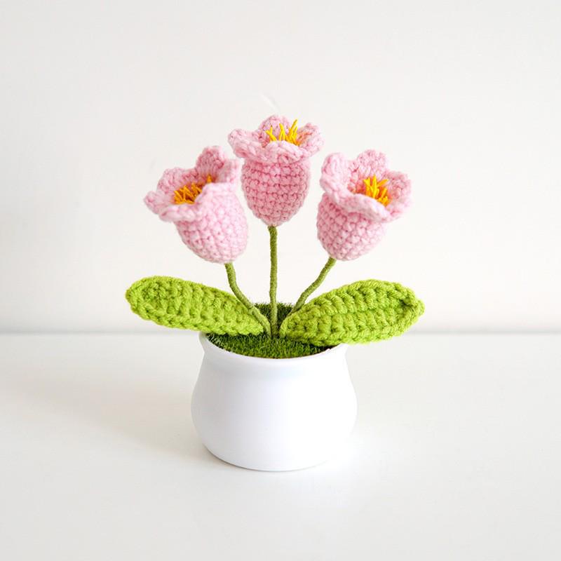 Handmade Crochet Forget-Me-Not Potted Plant Ornament – Small Flower Gift for Mother’s Day or Elderly
