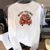 (Asian Size) Truck Watercolor Graphic Tee Women Merry Christmas New Year Print Casual Fashion Top O-neck Clothing T Shirt Long Sleeve T-shirts