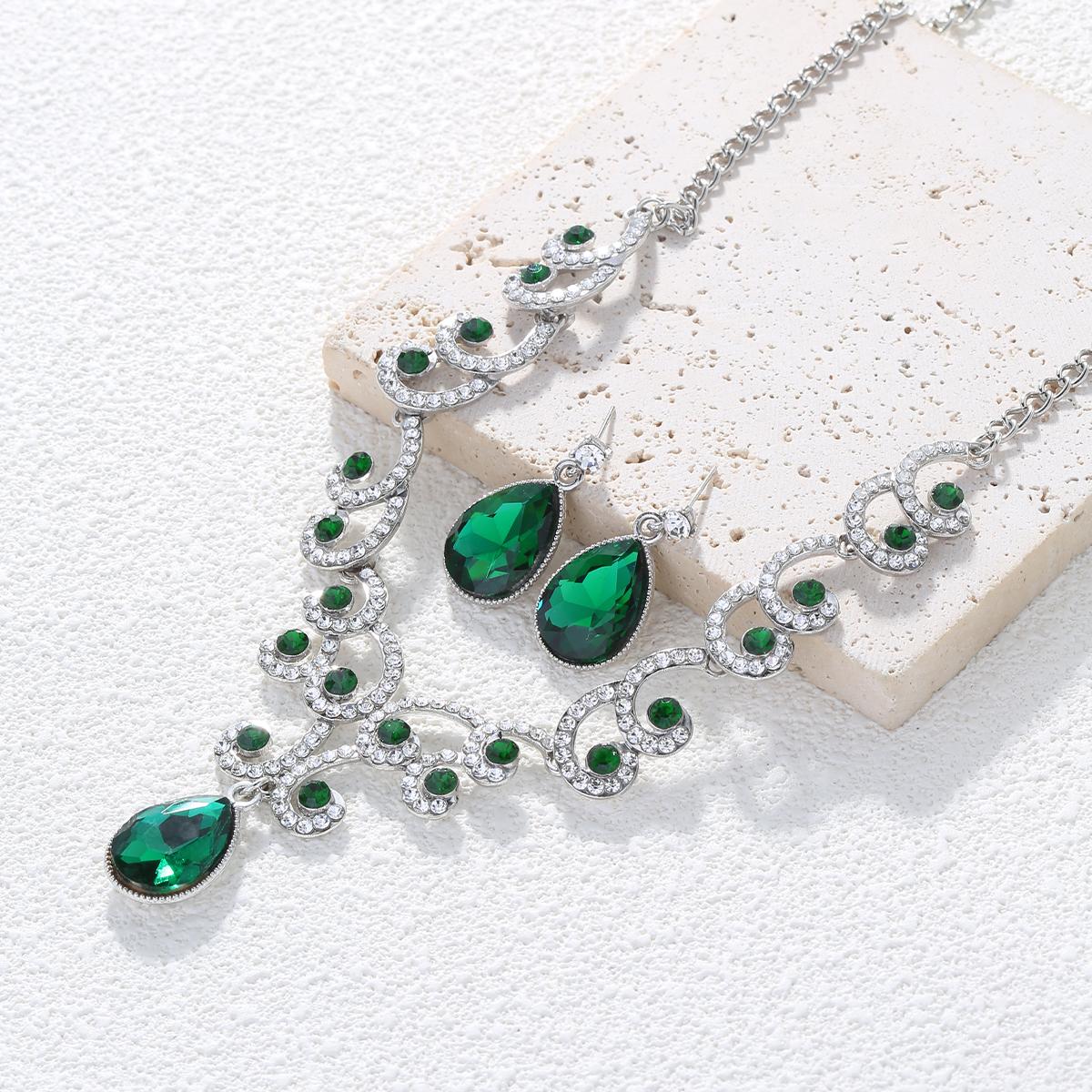 Baroque Crystal Water Drop Jewelry Sets for Women Rhinestone Choker Necklace Earrings Set Bridal Wedding African Beads Jewelry зелёный