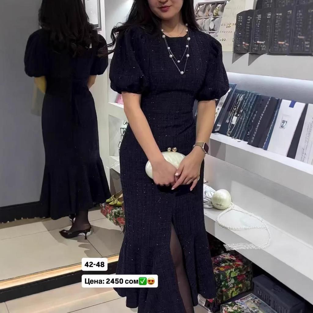 2026 Women's European & American Round Neck Short Sleeve Tweed Slimming Waist Dress