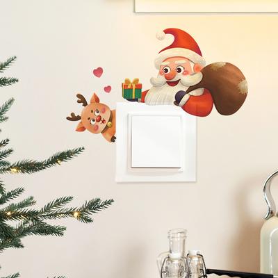 Fun-kg91 Cerbiatto di Babbo Natale Soggiorno Ingresso Abbellimento Casa Interruttore Adesivo da Parete