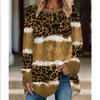 Plus Size Women Fashionable Personality  Leopard Printed Comfy Long Sleeve Round Collar T-shirt Casual Baggy Mid Length Tee Tops