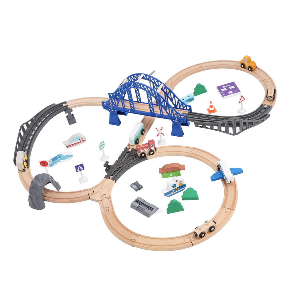 Holzeisenbahn-Set, batteriebetrieben, Montagesatz, Bauspielzeug, Simulationseisenbahn-Spielzeugmodell