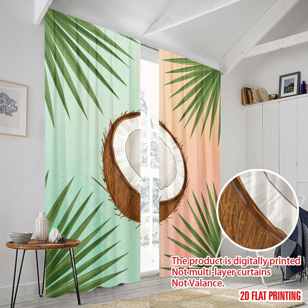 2pcs 2D Flat Printing Party Curtains Tropical Coconut Palm Leaves Polyester Fabric Without Electricity Festive Holiday Use for