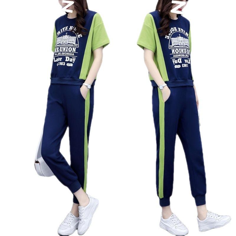 Spring and Summer Short-sleeved Sportswear Fashion Casual Two-piece Suit for Women with Western Style