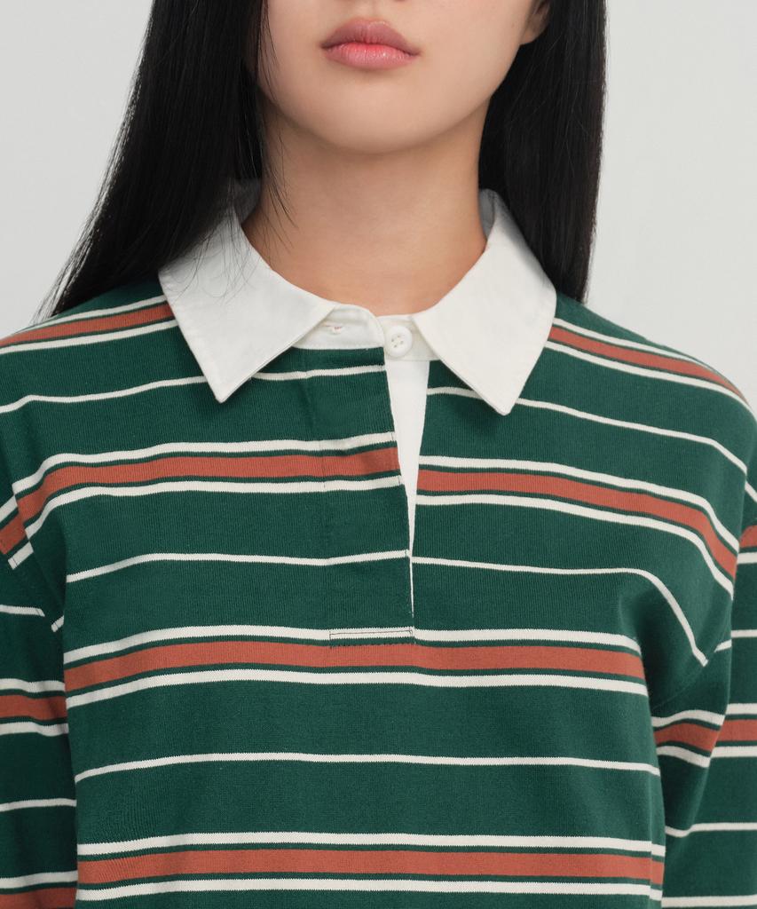 MUSINSA STANDARD WOMAN Women'S Relaxed Multi-Stripe Rugby Shirt [Green]