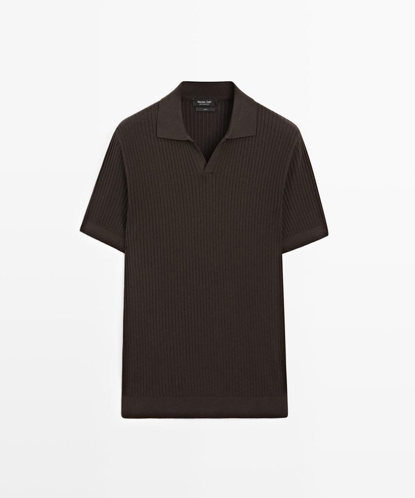 Masimodutti 100% Cotton Ribbed Knit Polo Shirt