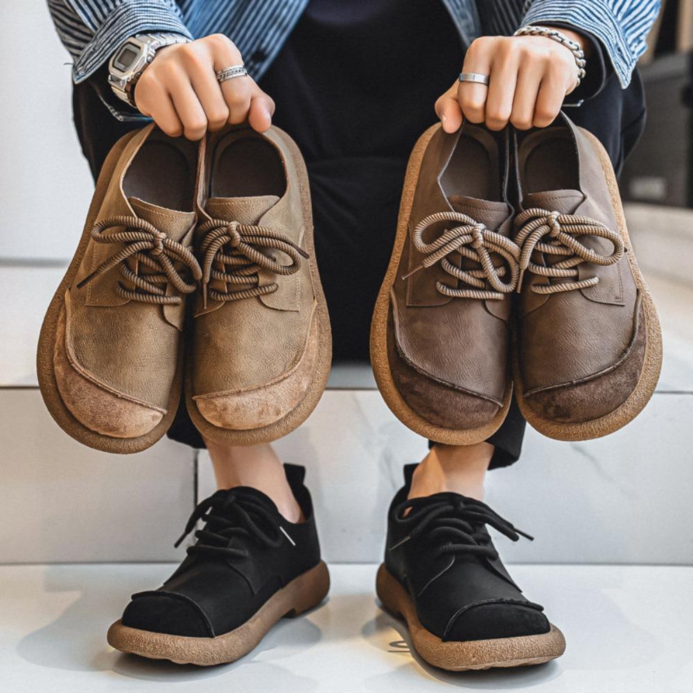 Nové Pánské Ležérní Kožené Boty Retro Trend Velká Špička Nízké Šněrovací Boty Měkká Podrážka Ležérní Boty Všestranné Módní Boty Pánské