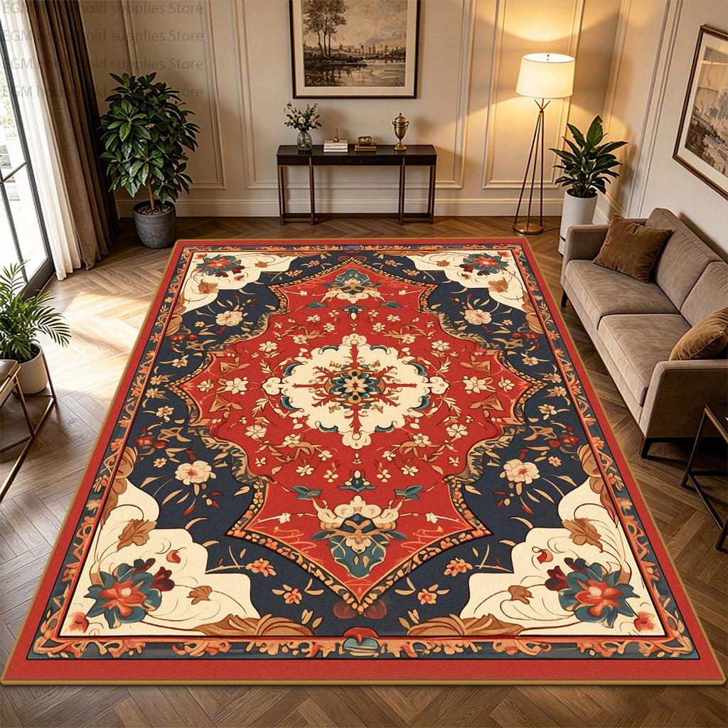Retro Persian Style Carpet Luxury Living Room Large Area Rug Bohemian Floral Non-slip Washable Soft Fluffy Floor Mat for Bedroom