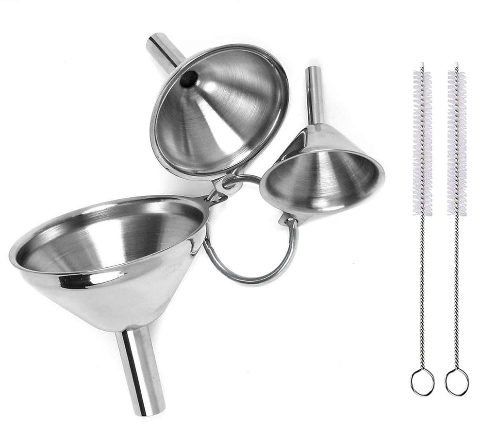3Pcs Stainless Steel Kitchen Funnels Set Food Grade Metal Funnels with Cleaning Brush Small Funnels for Filling Bottles