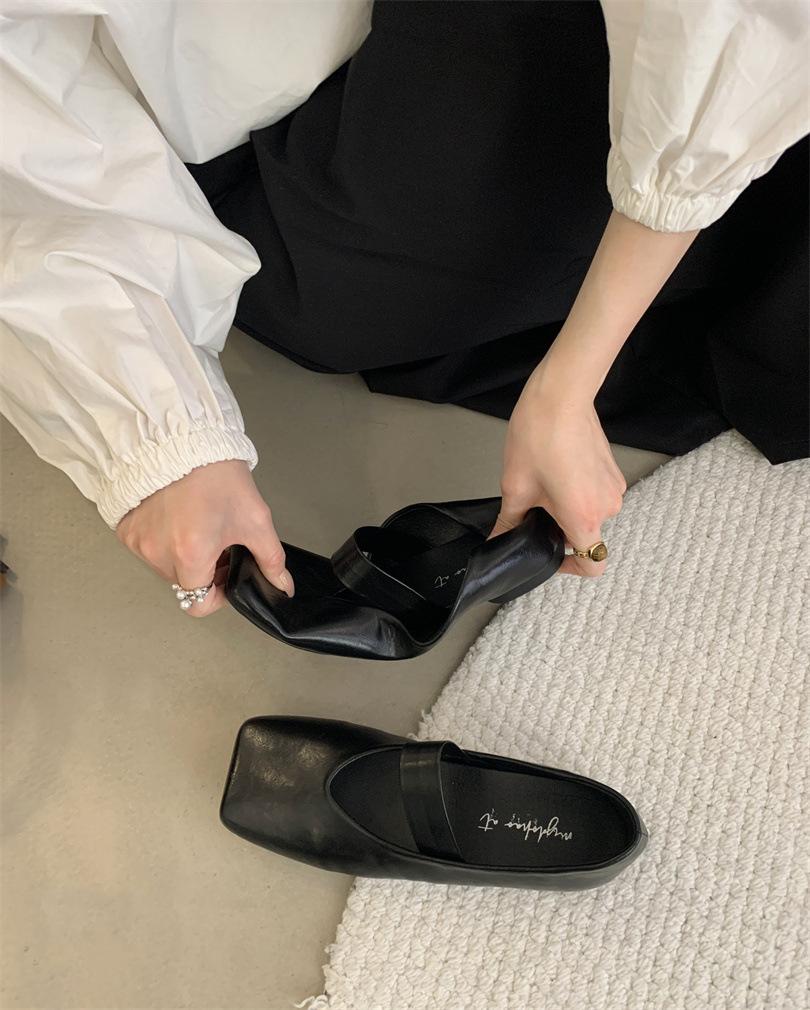 Do retro old money wind square head shallow mouth single shoes evening shoes ballet shoes with skirts Mary Jane women's shoes