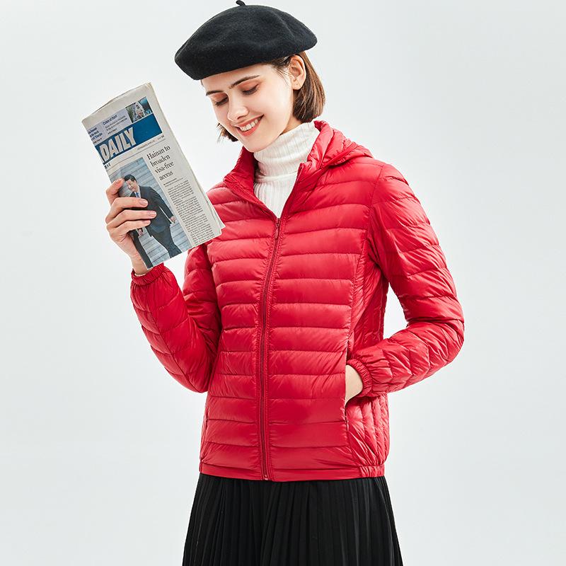 Light down jacket women's short autumn and winter new hooded jacket large size% white duck down removable cap