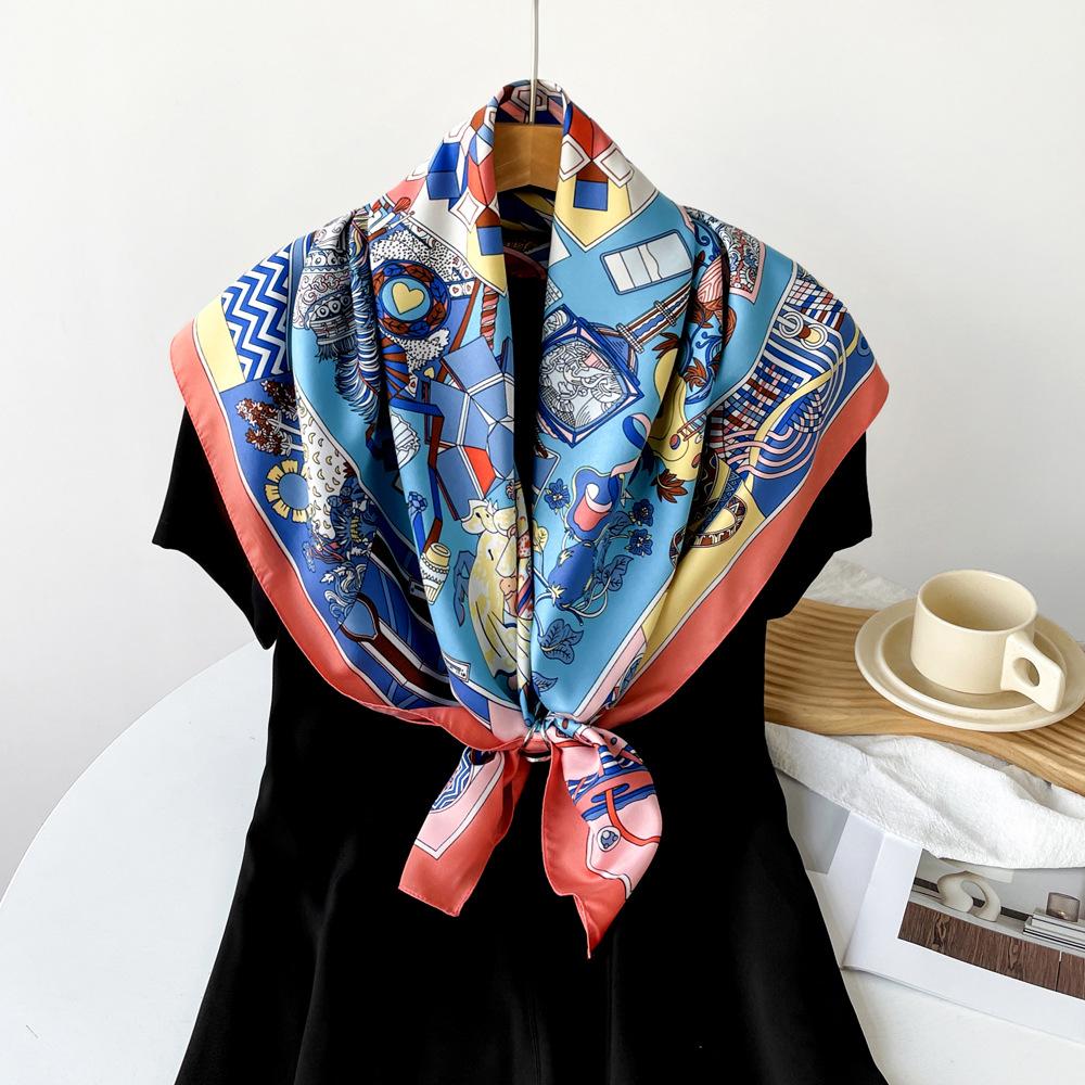 Silk Scarf  Imitation Silk Scarf  Retro High-end Scarf  Tied Hair  Light Breathable  Soft Shawl Scarf