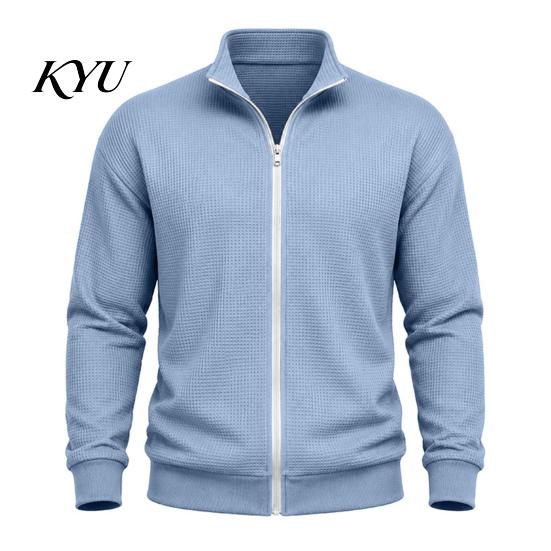 Men's Suede Bomber Jacket Waffle Knit Zip Up Jacket, Long Sleeve Laydown Collar Breathable Spandex Blend Blazer Casual Cardigan Sweatshirt,