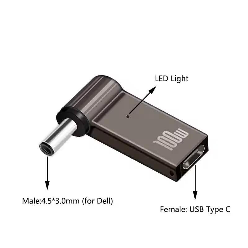 Type C to 4.5x3.0mm Plug Converter 100W USB C PD Fast Charging Cable for HP Dell Laptop Charger Adapter Connector Cable Cord