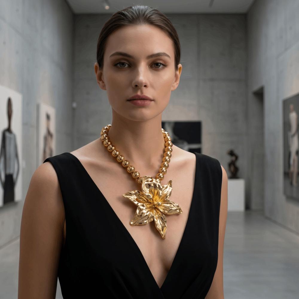 Stereoscopic Large Volume Flower Pendant Wrinkled Flowers Pendant Necklace Daily Occasion