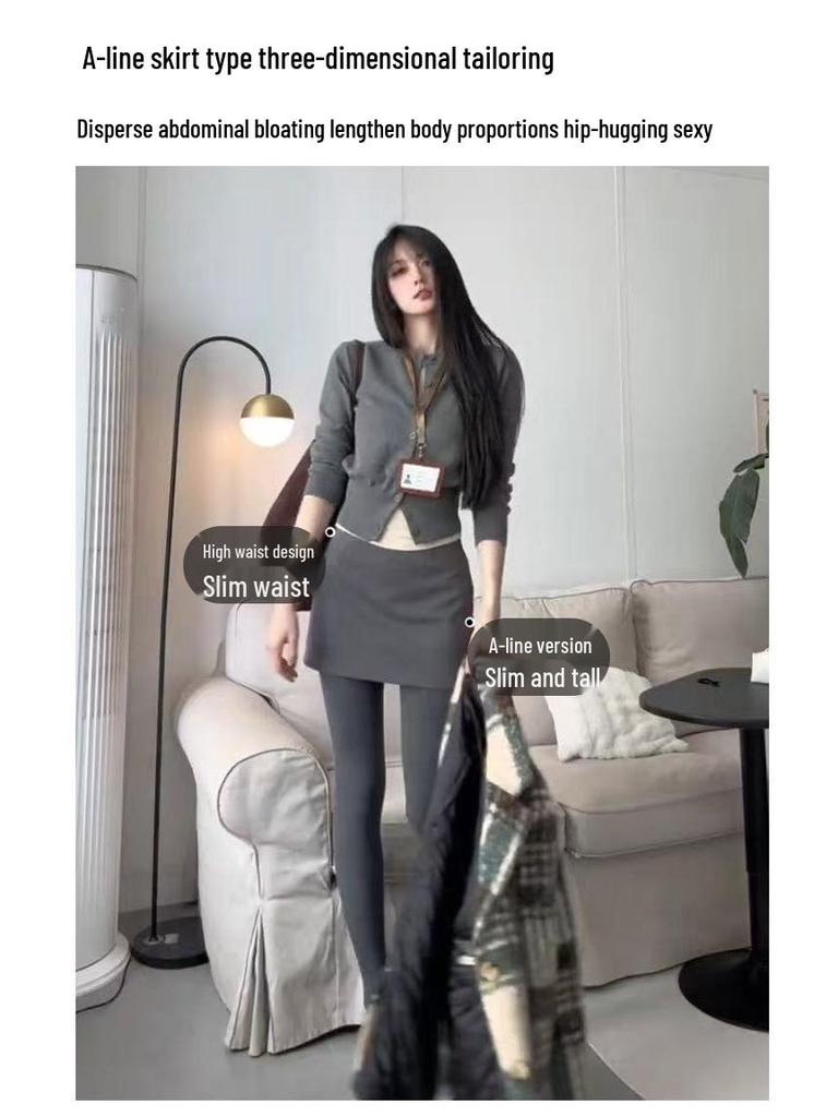 Women's Gray Wool Blend High-Waisted Bodycon A-Line Skirt - Korean Style Elegant Spring Arrival