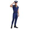 Mens Halloween Police Cosplay Costume Front Zipper Jumpsuit Complete Hat Belt Manacles Badge Seven Piece Cop Set